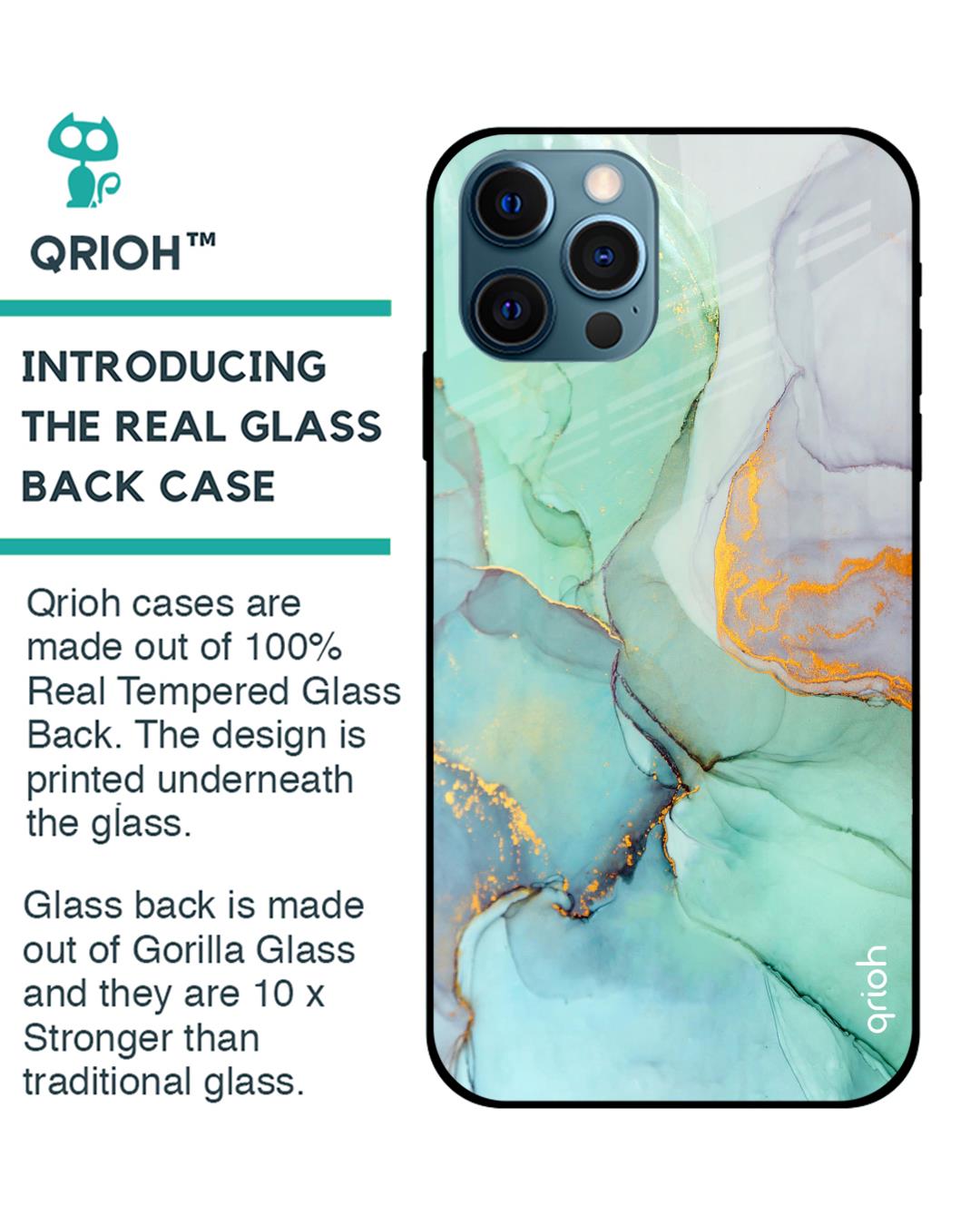 Shop Iphone 12 Pro Green Marble Glass Case-Back