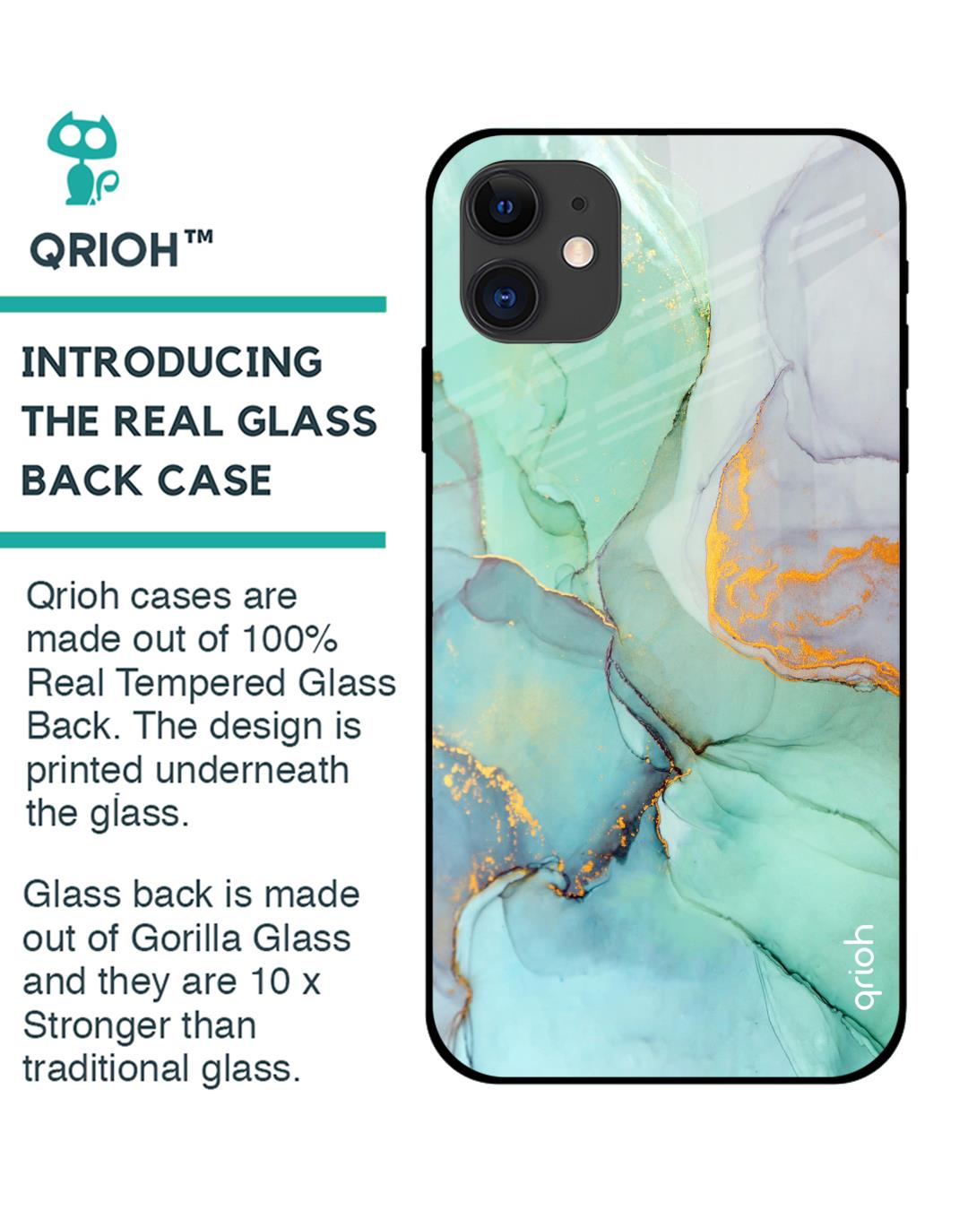 Shop Iphone 12 Green Marble Glass Case-Back