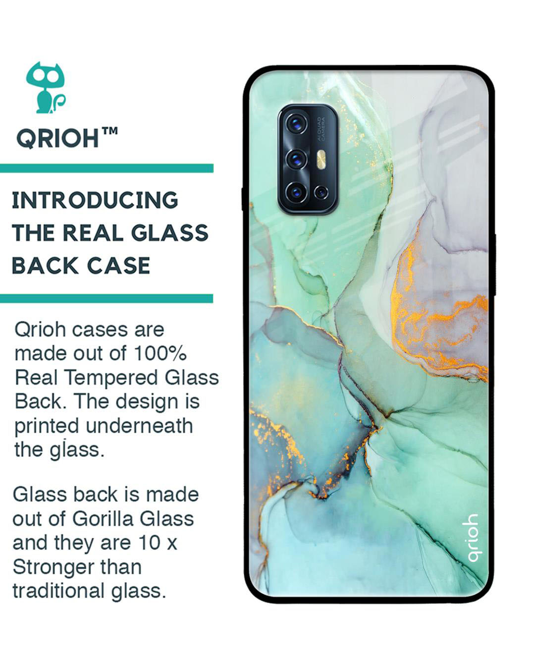 Shop Marble Printed Premium Glass Cover for Vivo V19 (Shock Proof, Lightweight)-Back