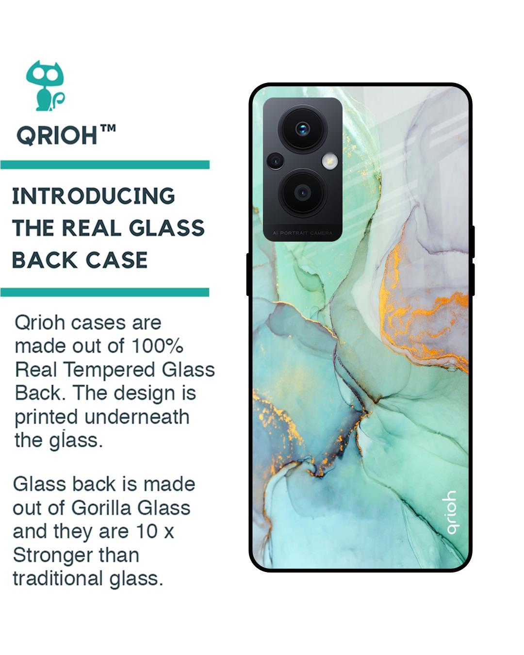 Shop Green Marble Premium Glass Case for Oppo F21s Pro (Shock Proof, Scratch Resistant)-Back