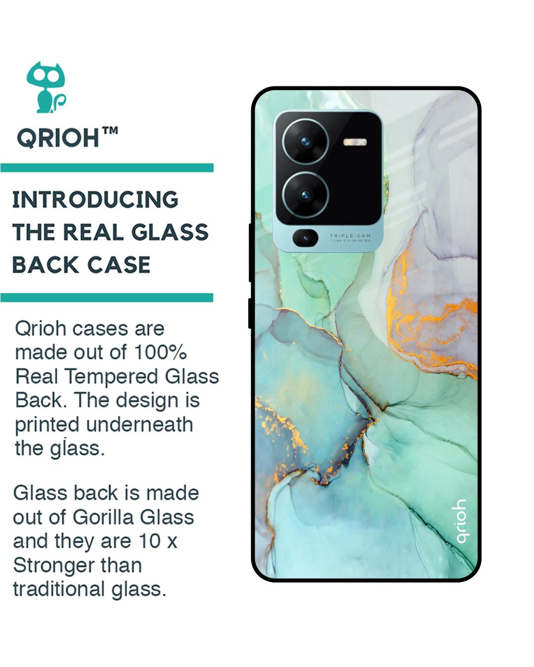 Shop Green Marble Printed Premium Glass case for Vivo V25 Pro (Shock Proof,Scratch Resistant)-Back