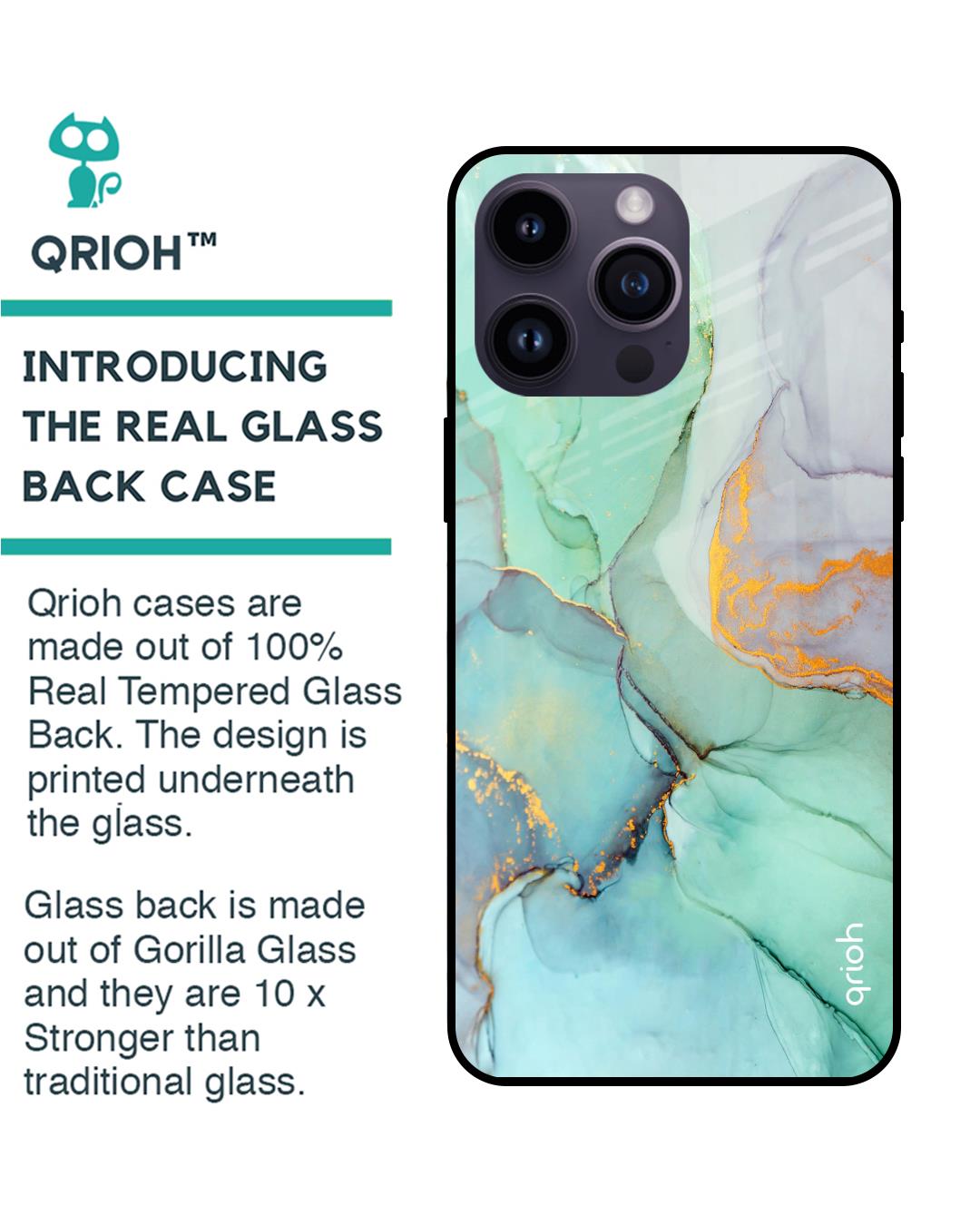 Shop Green Marble Printed Premium Glass Cover for Apple iPhone 14 Pro Max (Shockproof, Light Weight)-Back