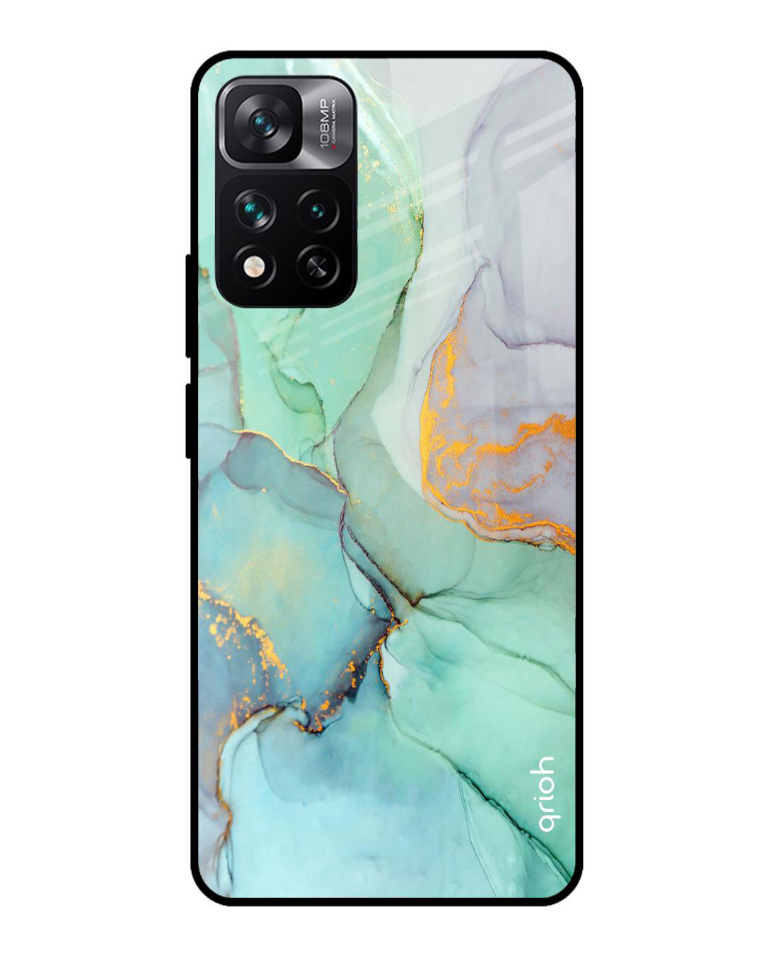 Shop Green Marble Printed Premium Glass Cover for Mi 11i HyperCharge (Shockproof, Light Weight)-Back