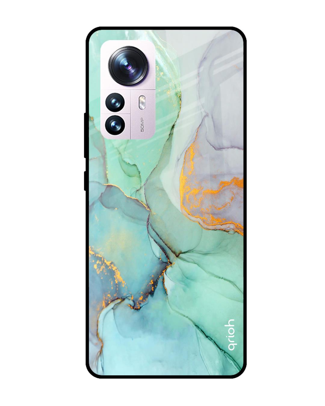 Shop Green Marble Printed Premium Glass Cover for Mi 12 Pro 5G (Shockproof, Light Weight)-Back
