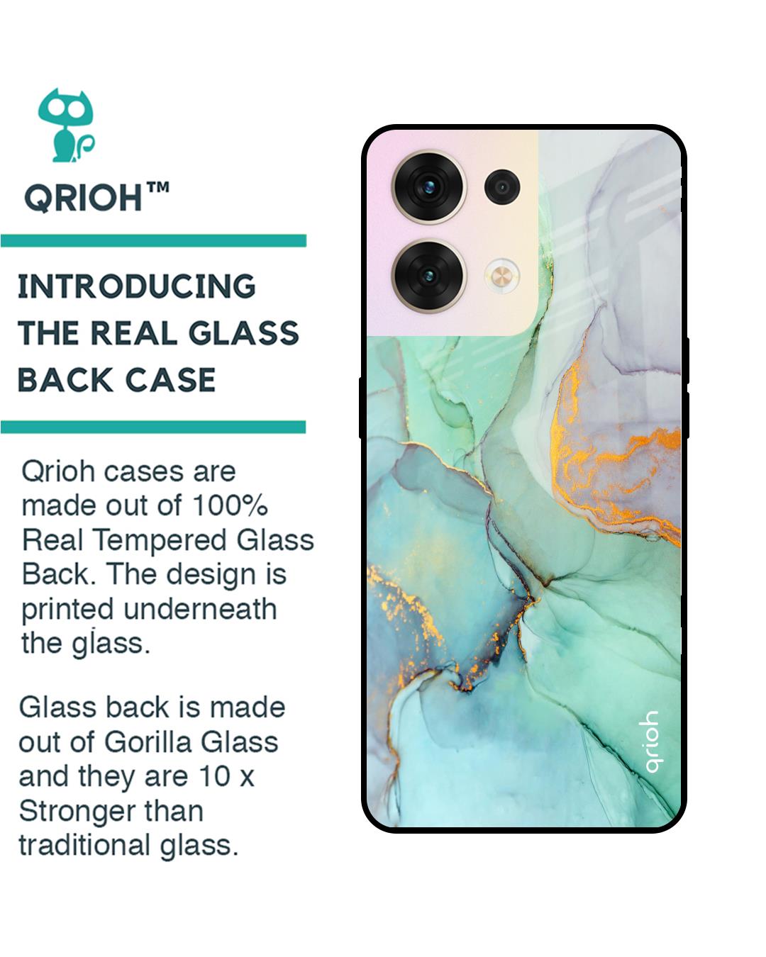 Shop Green Marble Printed Premium Glass Cover for Oppo Reno8 5G (Shockproof, Light Weight)-Back