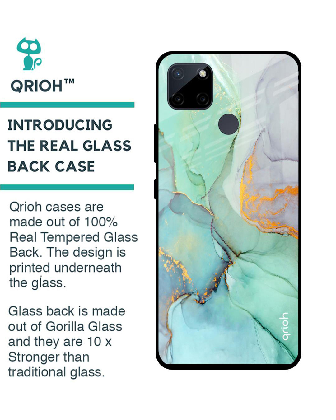 Shop Green Marble Printed Premium Glass Cover for Realme C21Y (Shockproof, Light Weight)-Back