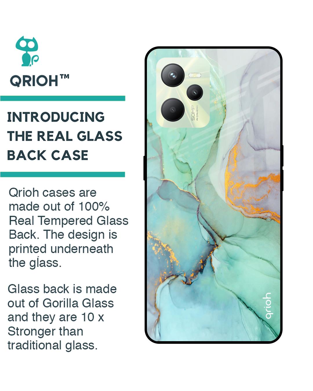 Shop Green Marble Printed Premium Glass Cover for Realme C35 (Shockproof, Light Weight)-Back