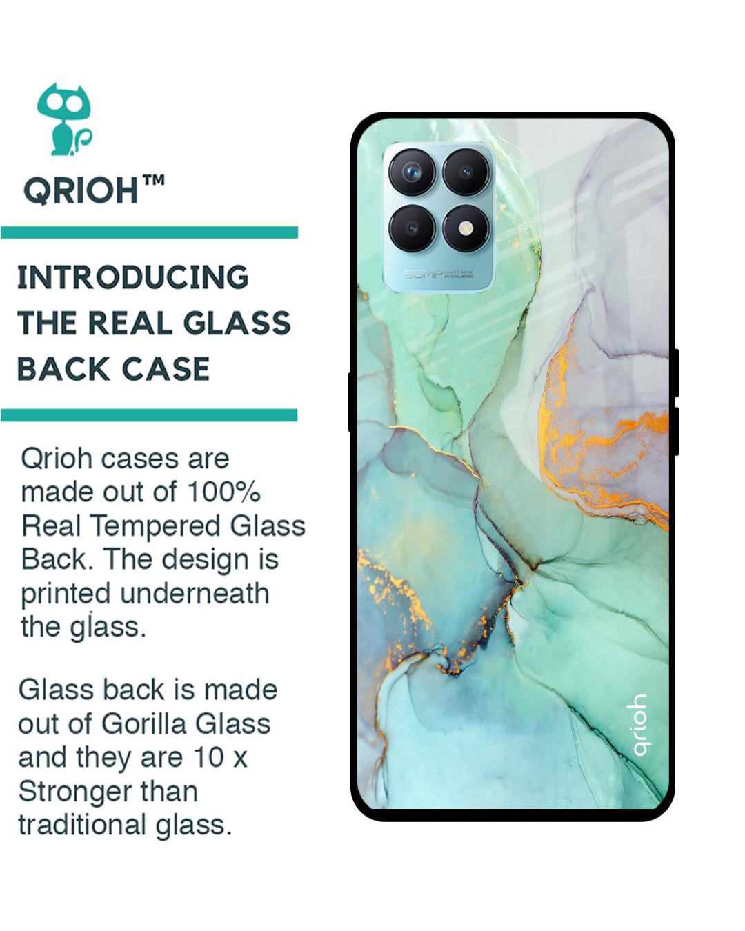 Shop Green Marble Printed Premium Glass Cover for Realme Narzo 50 (Shockproof, Light Weight)-Back