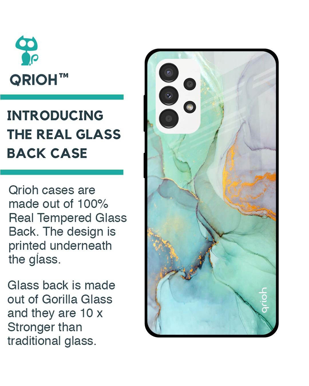 Shop Green Marble Printed Premium Glass Cover for Samsung Galaxy A13 (Shockproof, Light Weight)-Back