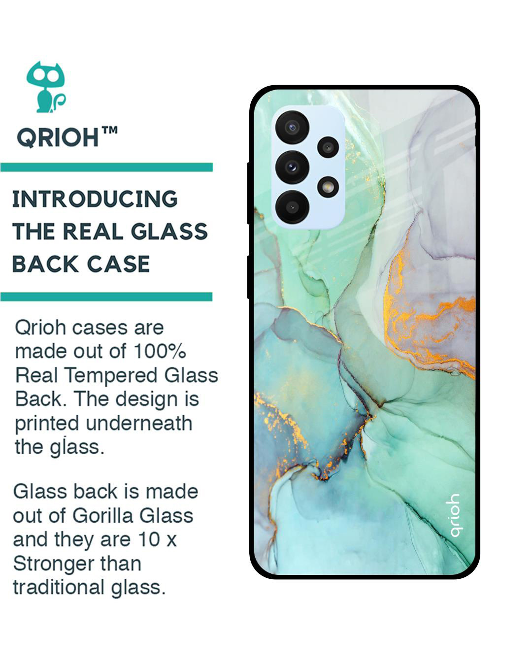 Shop Green Marble Printed Premium Glass Cover for Samsung Galaxy A23 (Shockproof, Light Weight)-Back