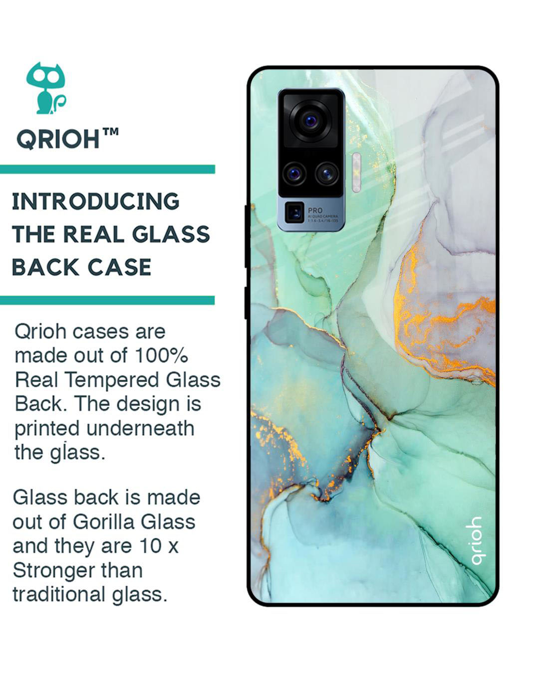 Shop Marble Printed Premium Glass Cover for Vivo X50 Pro (Shock Proof, Lightweight)-Back