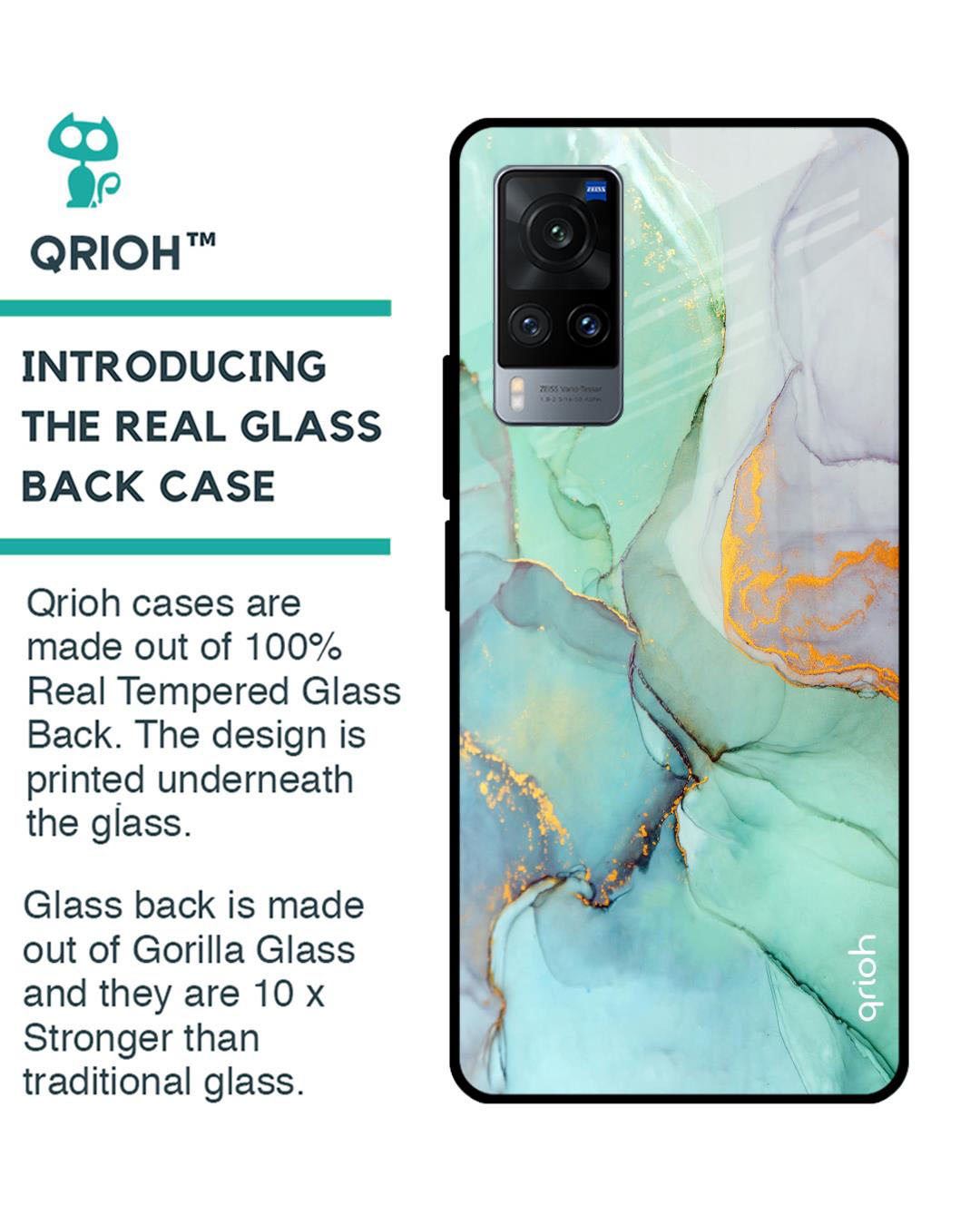 Shop Marble Printed Premium Glass Cover for Vivo X60 (Shock Proof, Lightweight)-Back