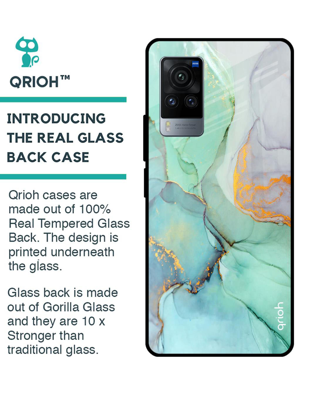 Shop Marble Printed Premium Glass Cover for Vivo X60 Pro (Shock Proof, Lightweight)-Back
