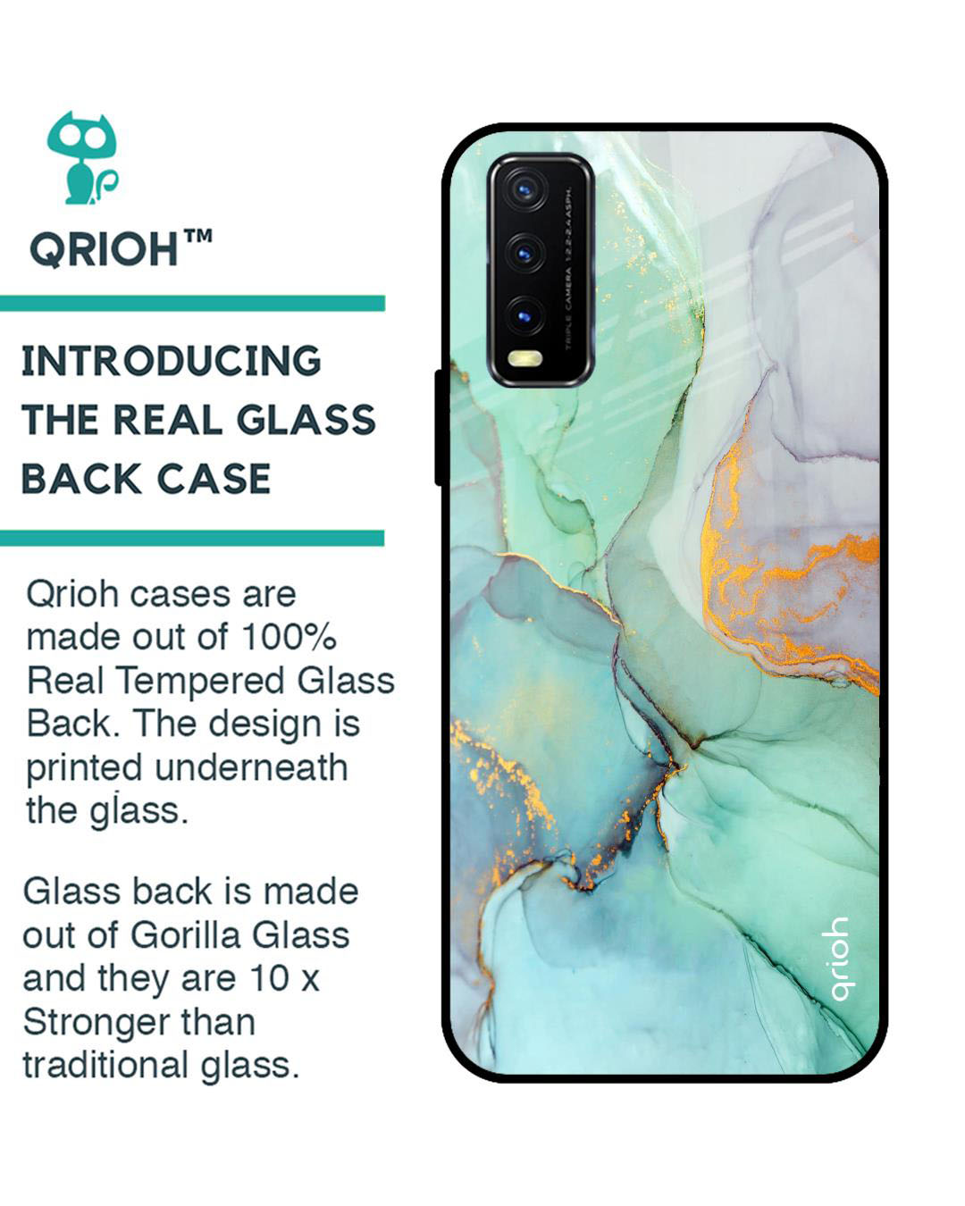 Shop Marble Printed Premium Glass Cover for Vivo Y20 (Shock Proof, Lightweight)-Back