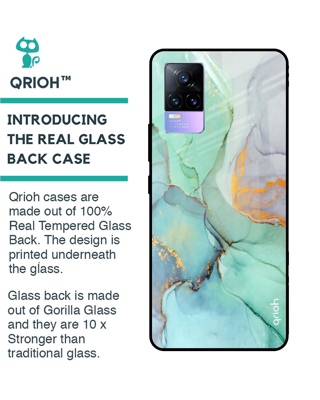 Shop Green Marble Printed Premium Glass Cover for Vivo Y73 (Shockproof, Light Weight)-Back
