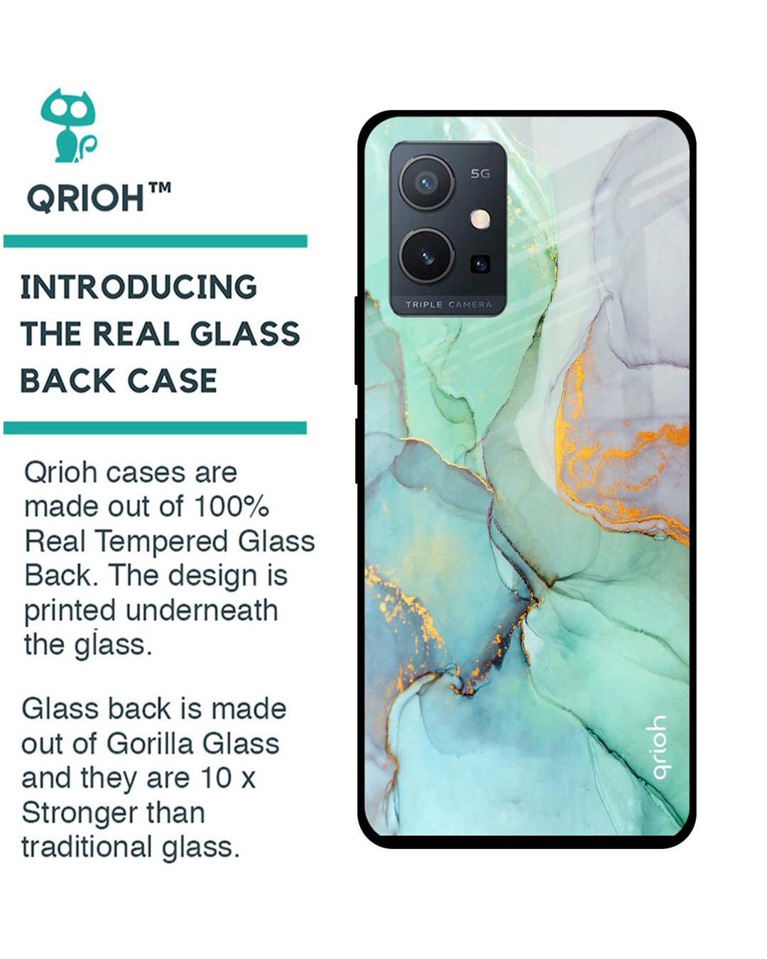 Shop Marble Printed Premium Glass Cover for Vivo Y75 5G (Shock Proof, Lightweight)-Back