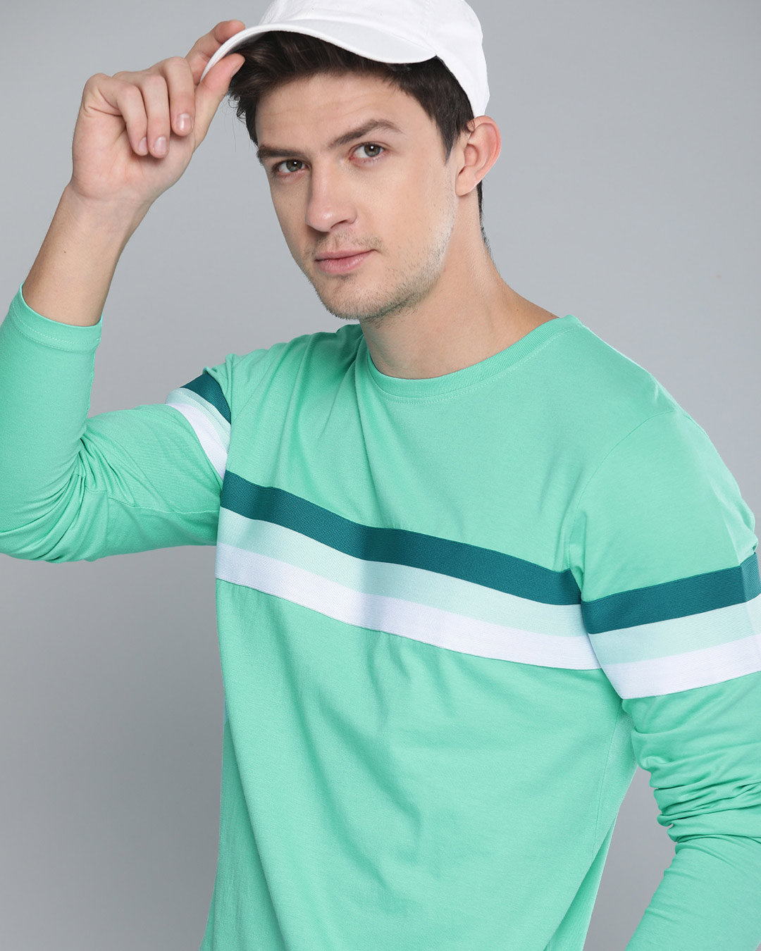 Shop Green Solid Full Sleeves T-Shirt-Front