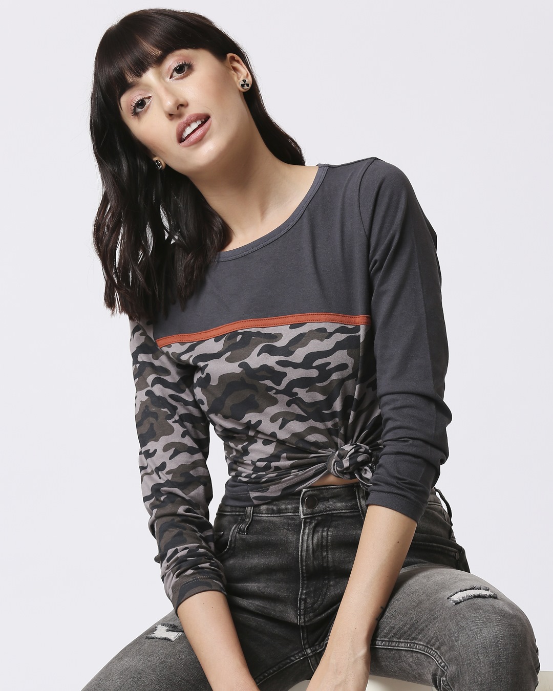 

Grey Camo - Iron Gate Full Sleeves Round Neck Colorblock Camo T-Shirt Women' Plain Full Sleeves Round Neck Colorblock Camo T-Shirt Bewakoof.com, Aop-grey