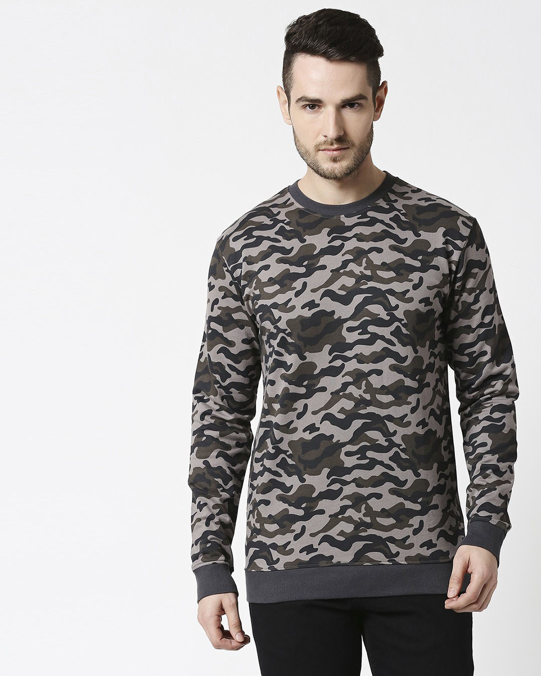 grey camo crewneck