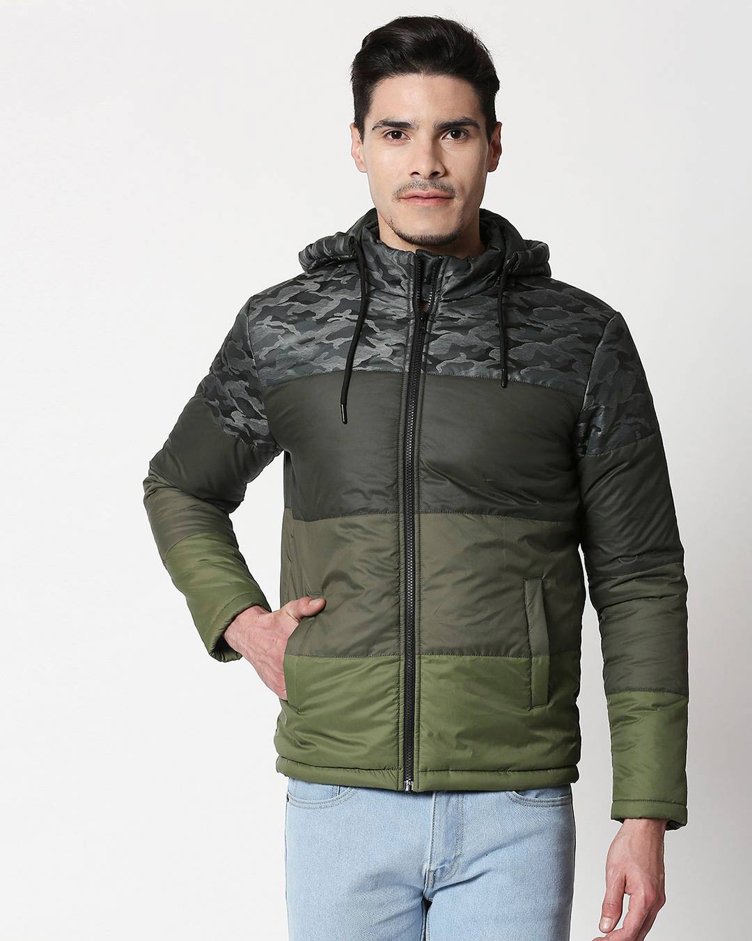 Shop Men's Multicolor Puffer Jacket With Detachable Hood-Back