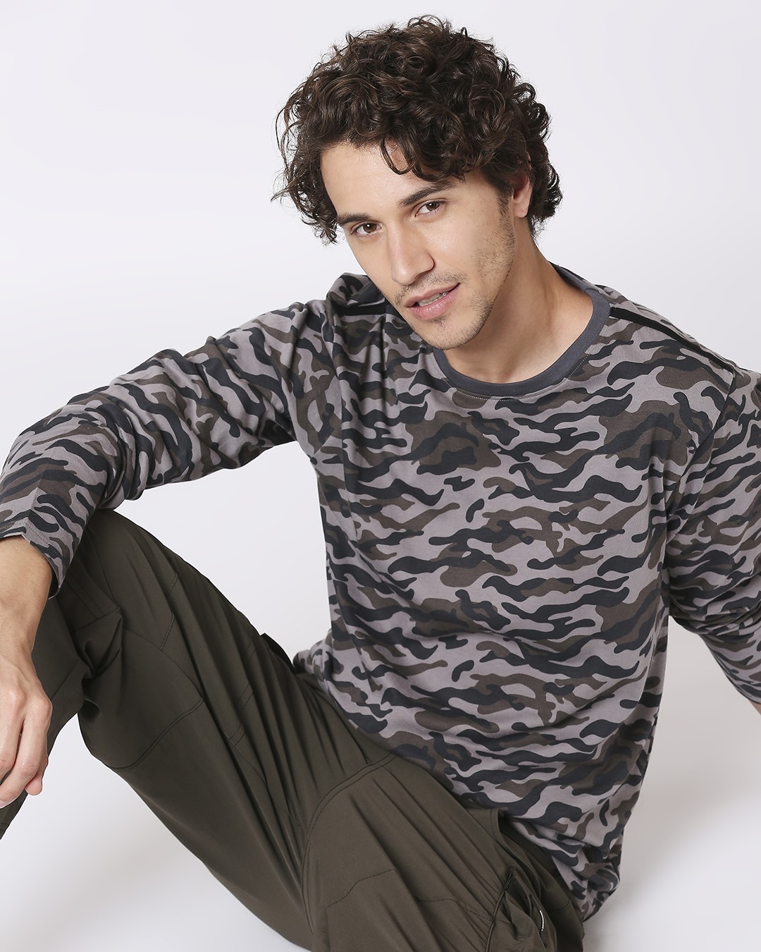 

Grey Camo Full Sleeve Camo T-Shirt Men' Plain Full Sleeve Camo T-Shirt Bewakoof.com, Aop