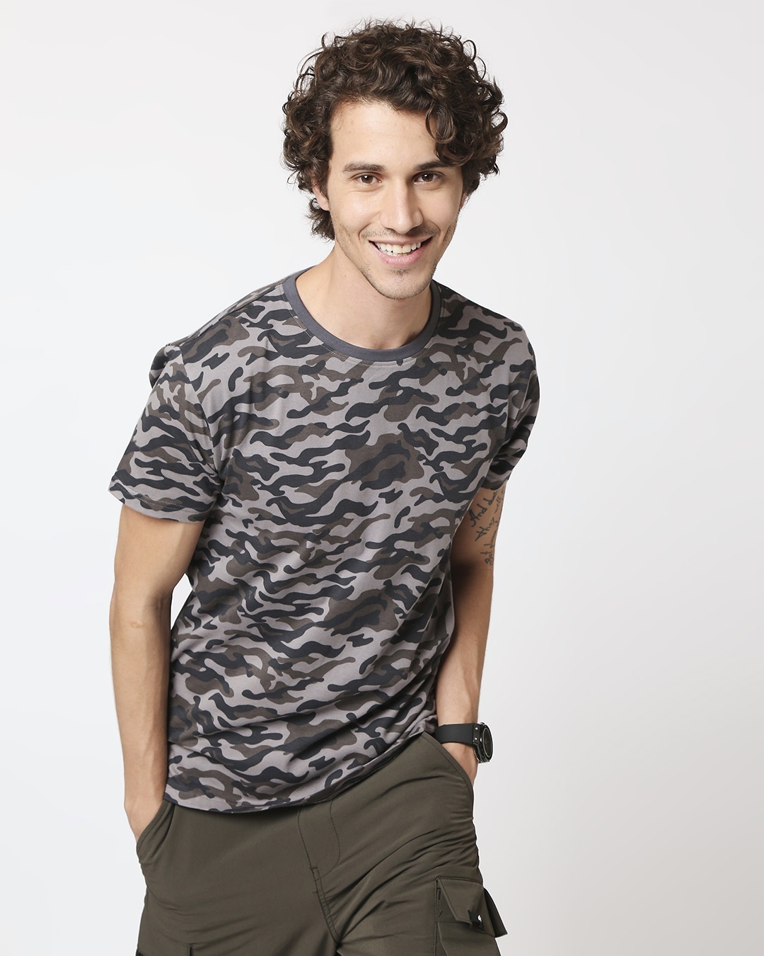 

Grey Camo Half Sleeve Camo T-Shirt Men' Plain Half Sleeve Camo T-Shirt Bewakoof.com, Aop