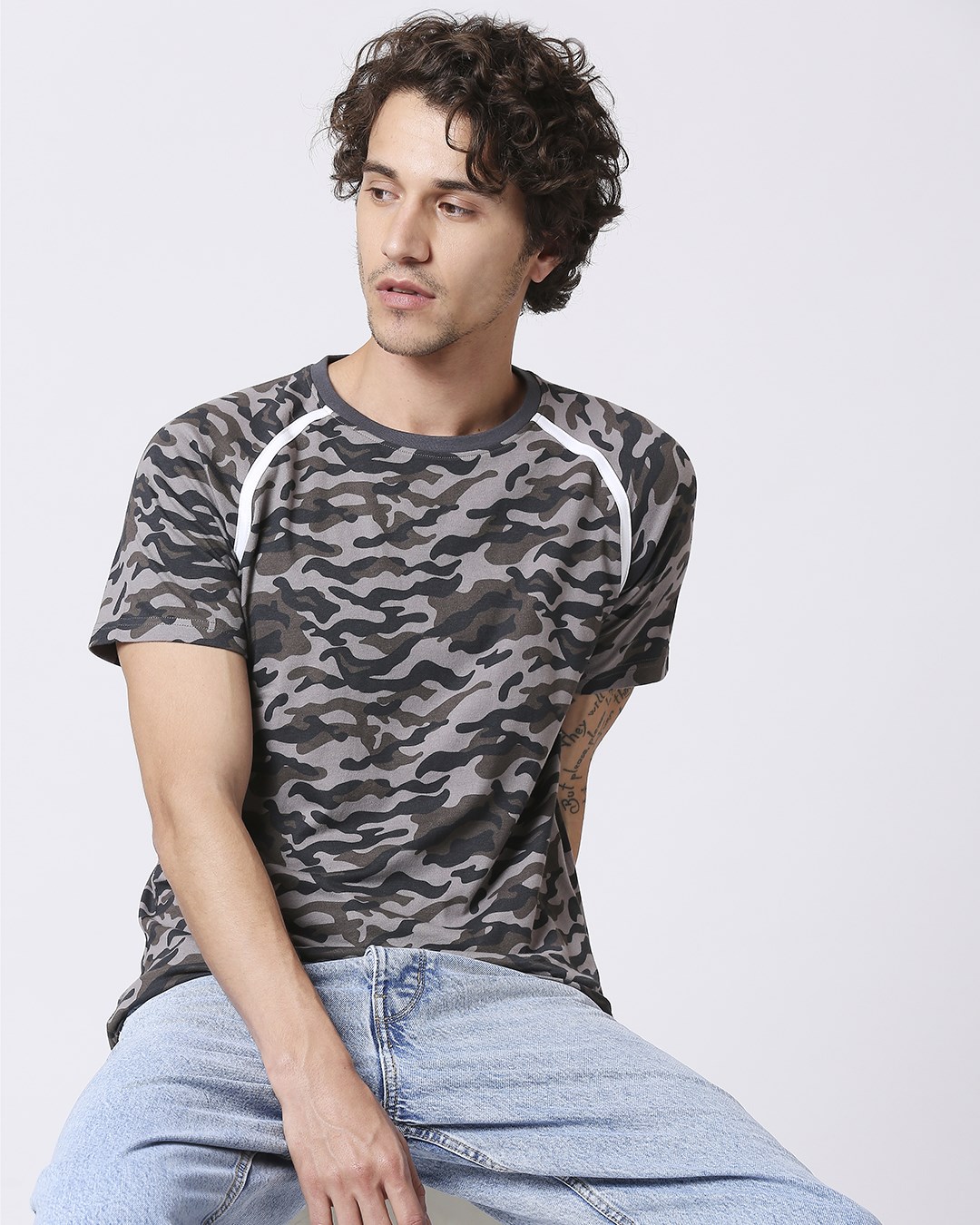 

Grey Camo Half Sleeve Side Panel Camo T-Shirt Men' Plain Half Sleeve Side Panel Camo T-Shirt Bewakoof.com, Aop-white