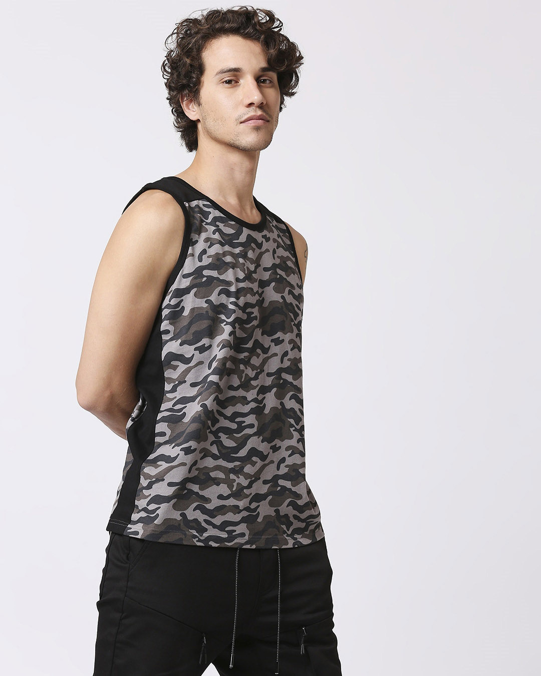 

Grey Camo Round Neck Camo Vest Men' Plain Round Neck Camo Vest Bewakoof.com, Aop