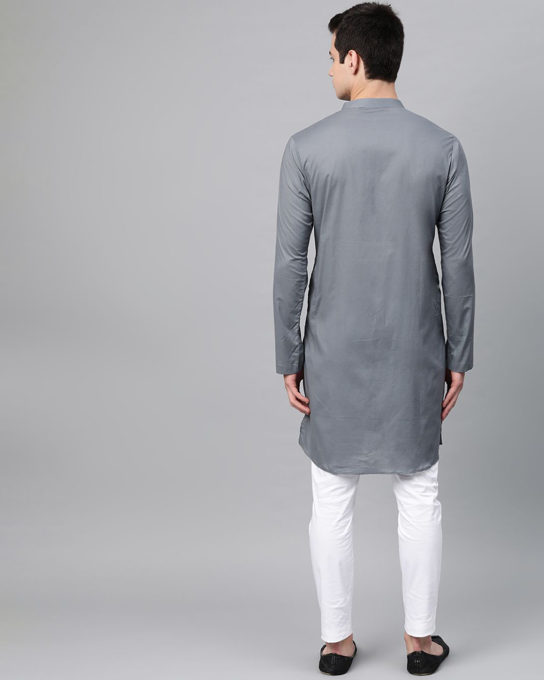 Shop Grey Embroidered Straight Kurta With Pyjama-Back