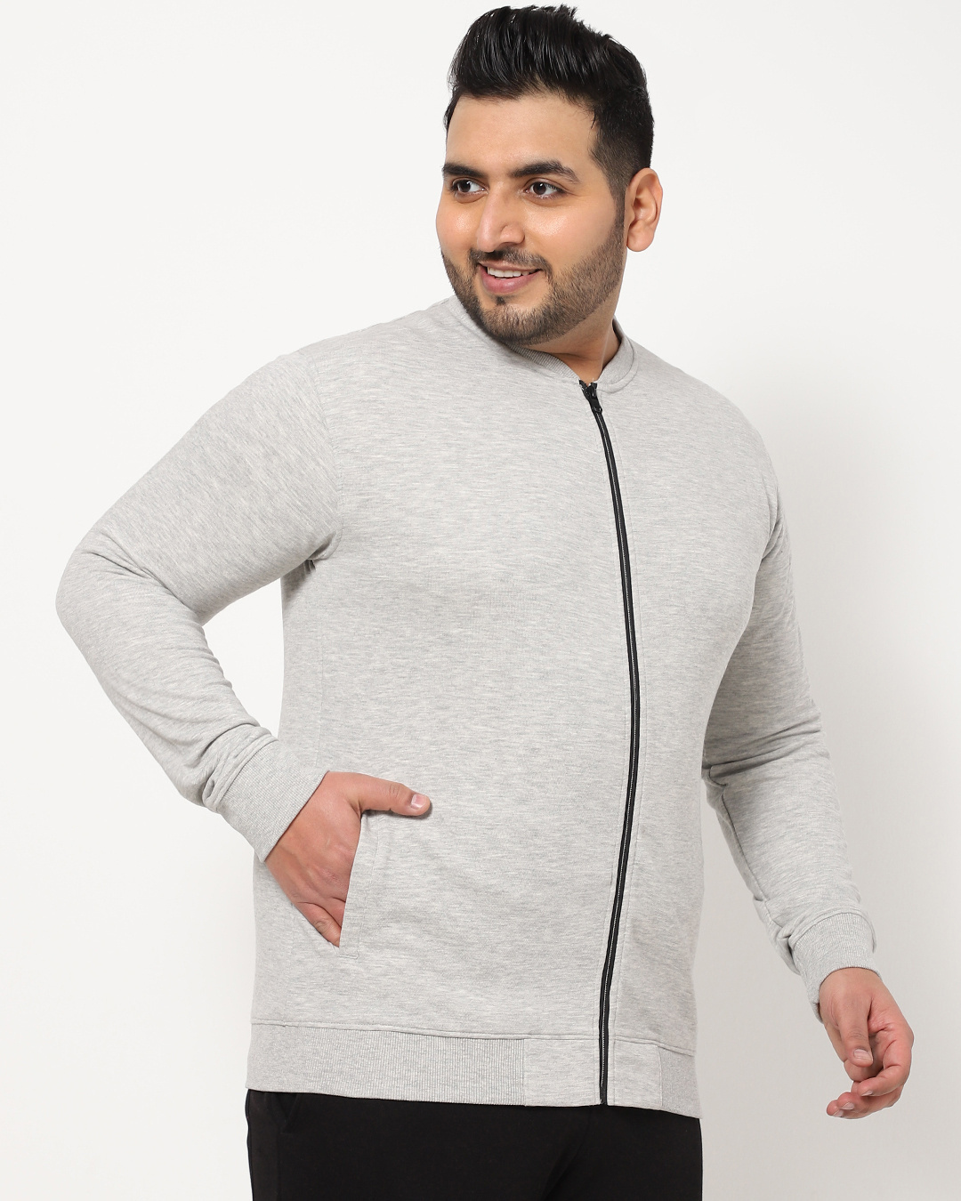 Shop Men's Grey Melage Plus Size Zipper Sweatshirt-Back