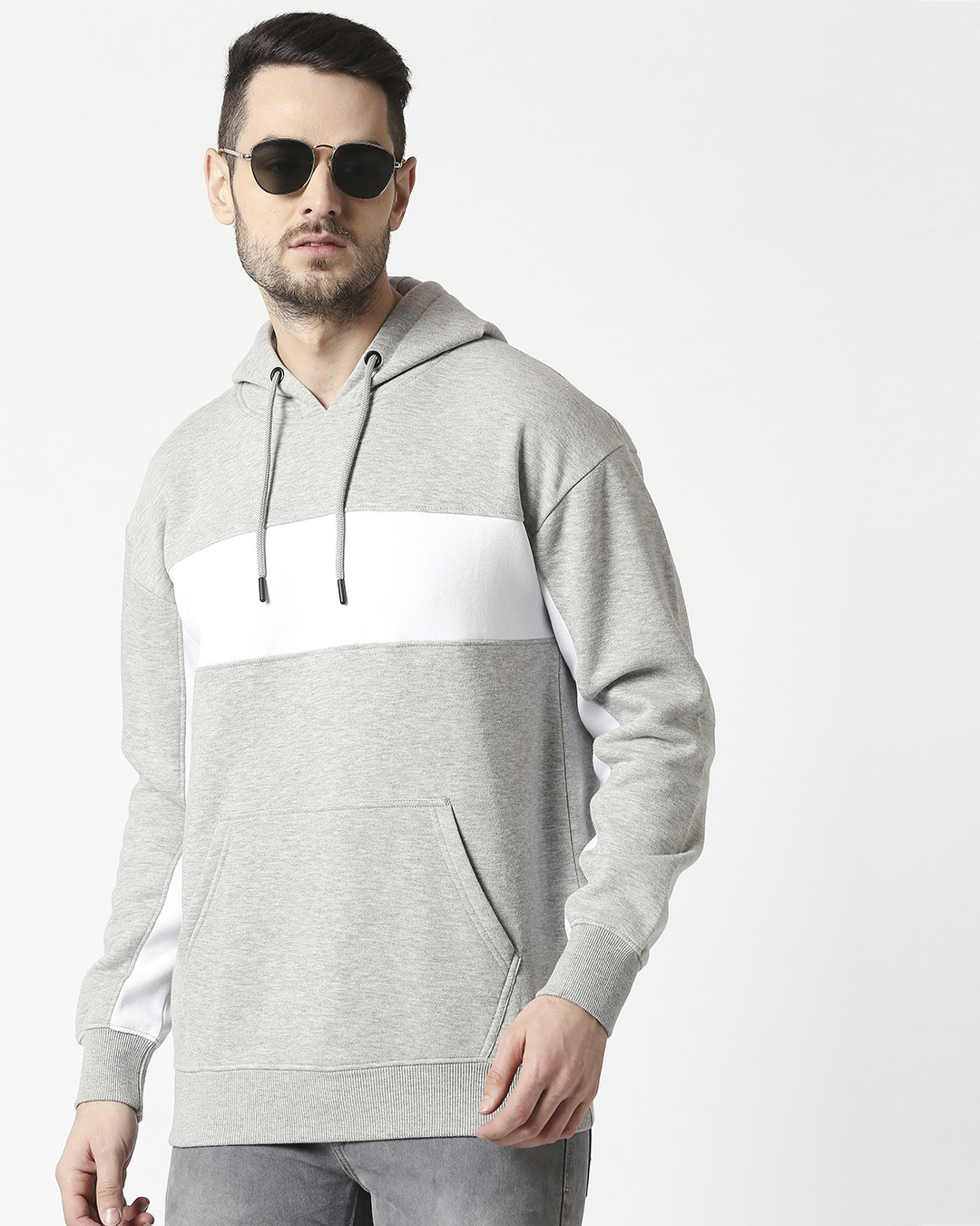 

Grey Melange Chest Panel Hoodie Sweatshirt Men' Plain Chest & Side Panel Sweatshirt Hoodie Bewakoof.com, Grey-white