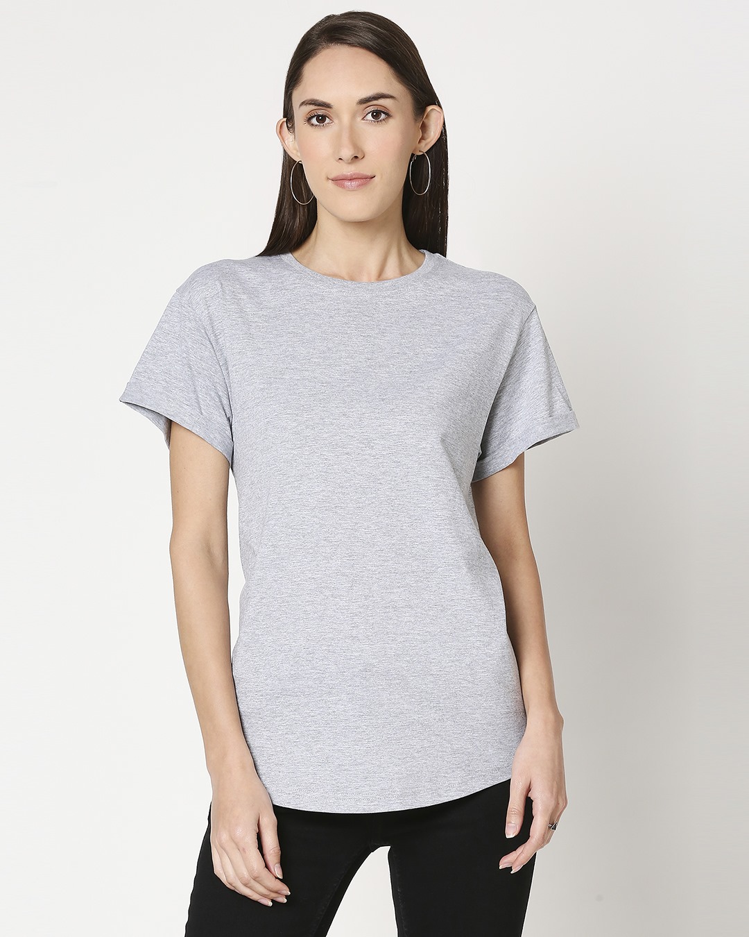 Shop Grey Melange Boyfriend T-Shirt-Back