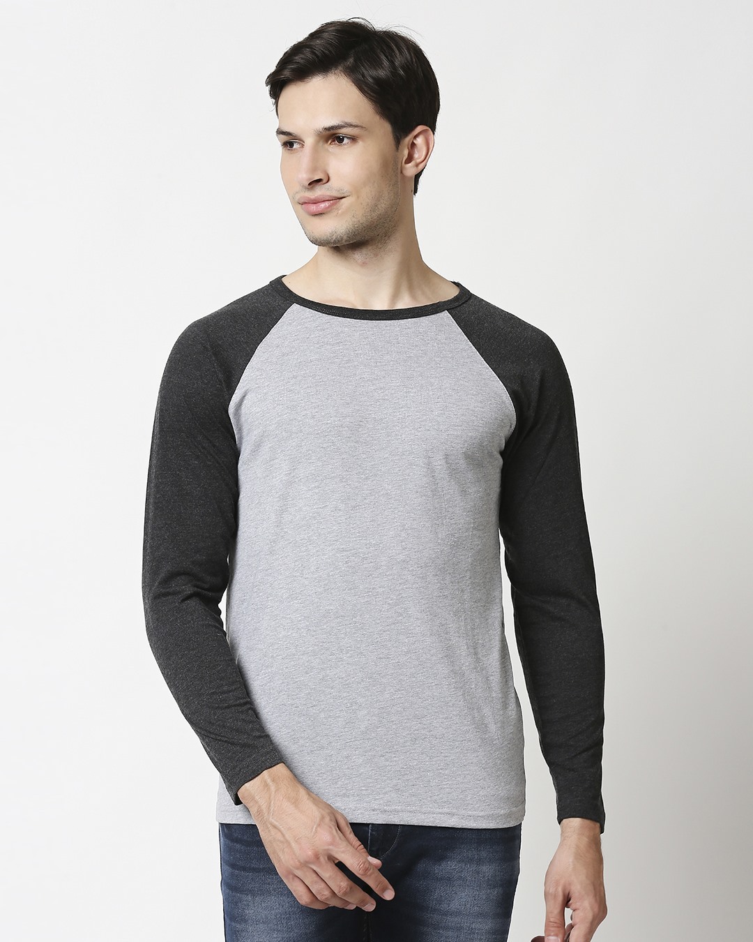 Shop Grey Melange Full Sleeve Raglan T-Shirt-Back