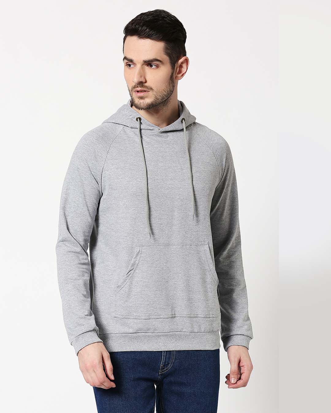 Shop Grey Melange Hoodie Sweatshirt-Back
