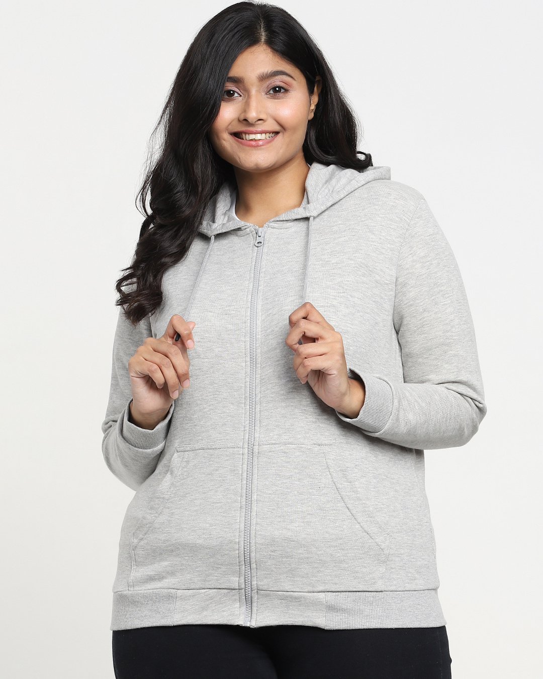 Shop Women's Grey Oversized Plus Size Zipper Hoodie-Back