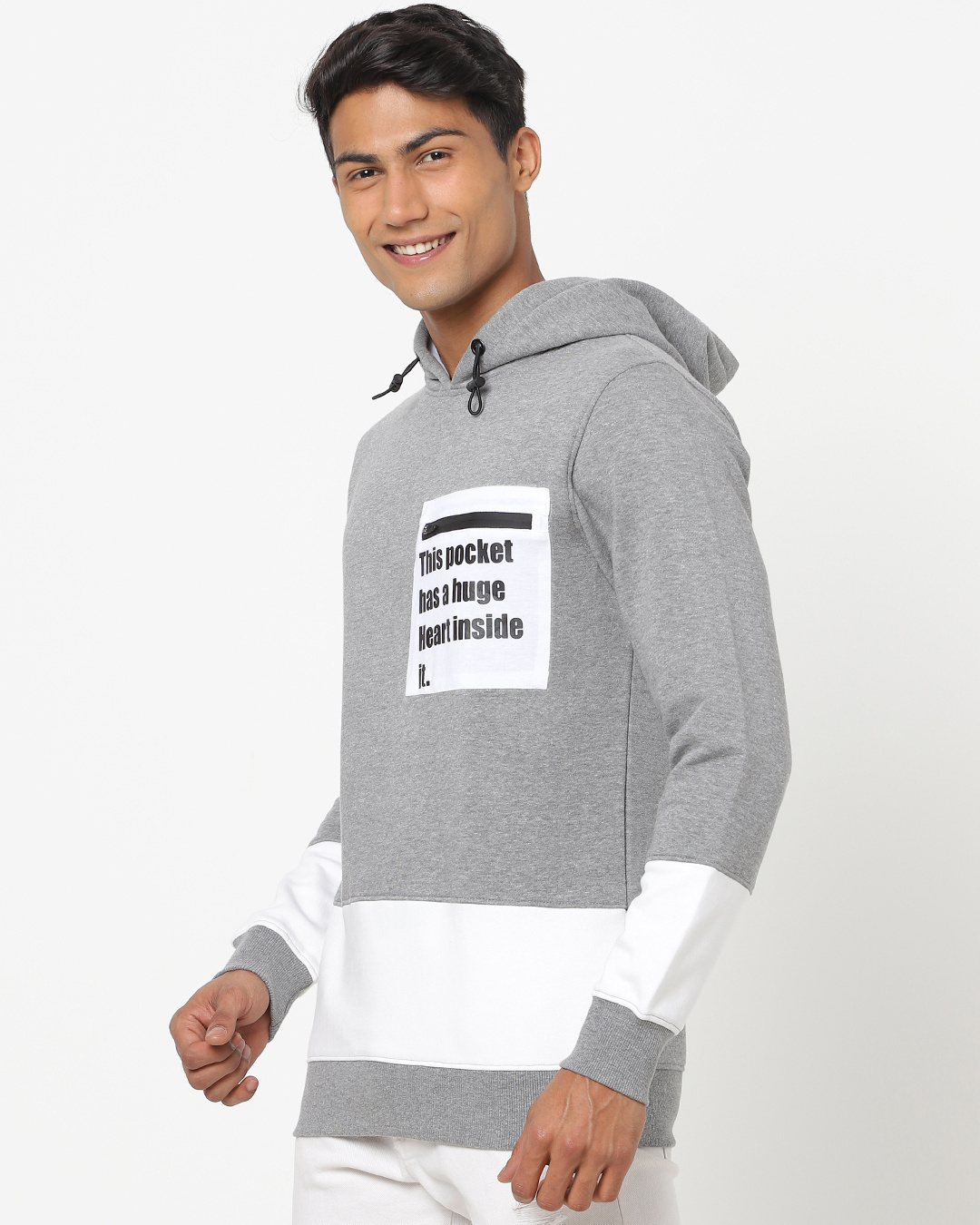 Shop Men's Grey Melange Huge Heart Typography Plus Size Hoodie-Back