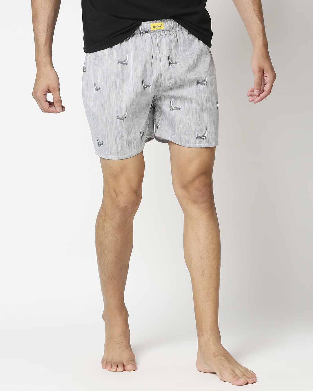 Shop Grey Stripe All Over Print Dolphin Boxer-Back