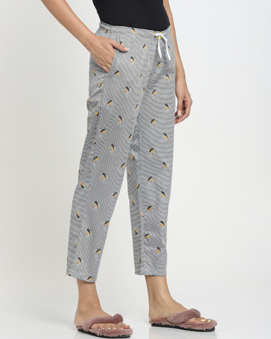 Shop Women's Grey Striped Pyjamas-Back