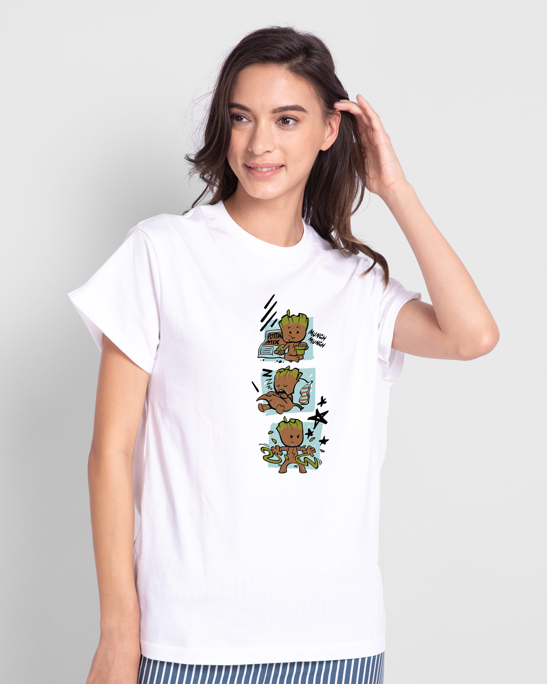 Shop Groot Munching Boyfriend T-Shirts (GOTGL)-Back