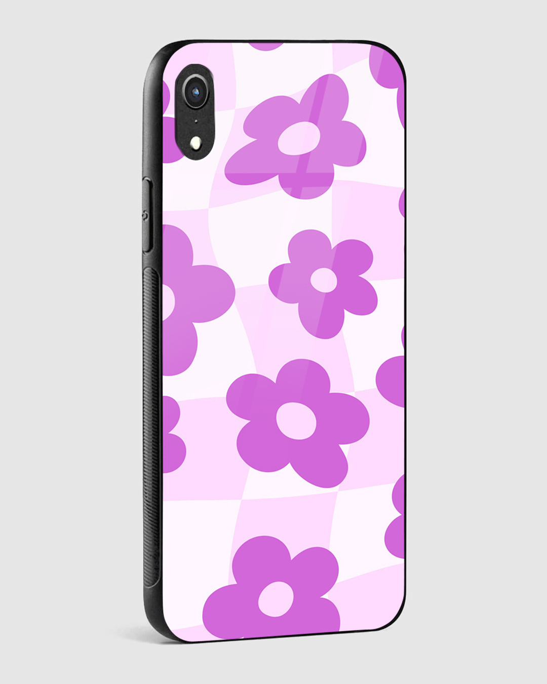 Shop Groovy Purple Daisy Flower Checkered Premium Glass Case for Apple iPhone XR-Back