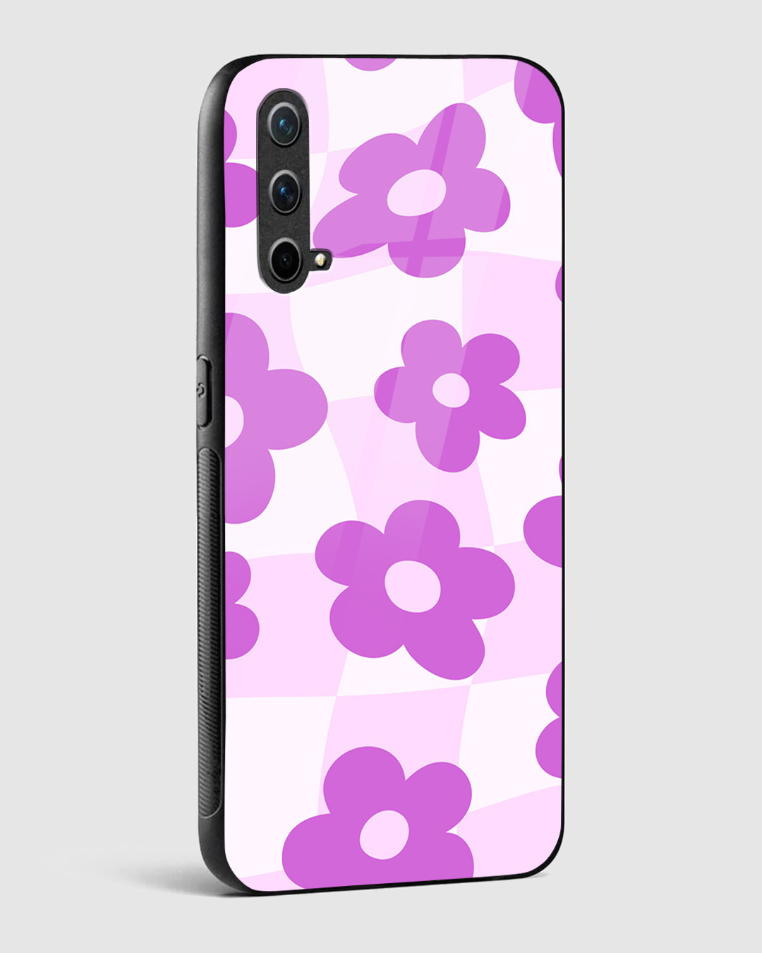Shop Groovy Purple Daisy Flower Checkered Premium Glass Case for OnePlus Nord CE 5G-Back