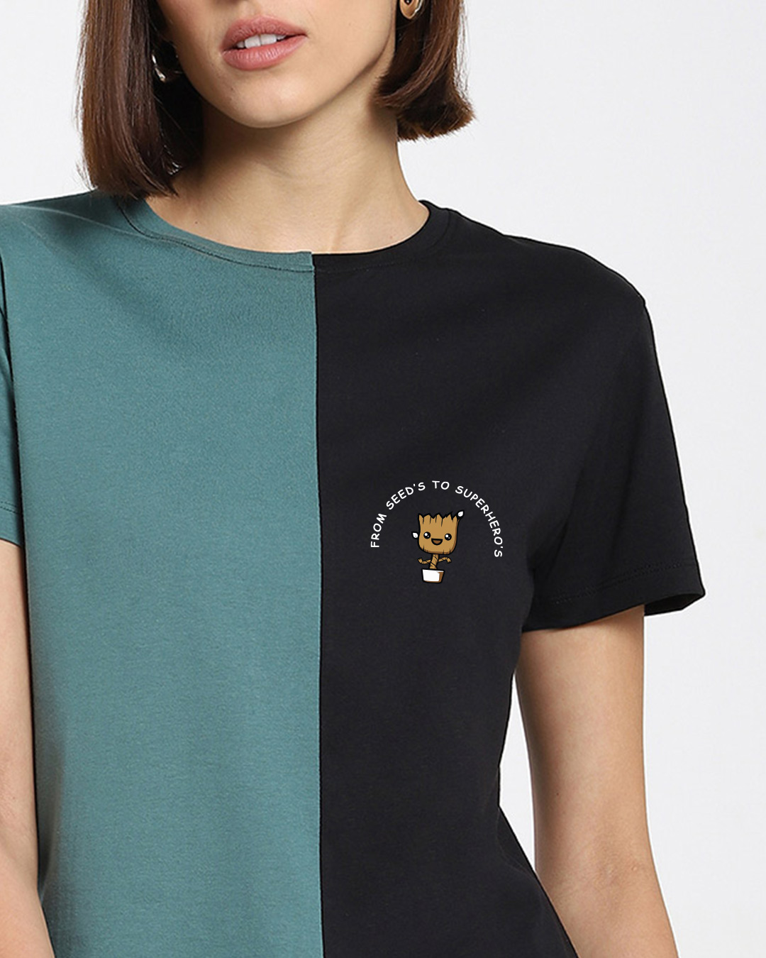 Shop Growing Hero's Women's Color Block Printed T-shirt-Back