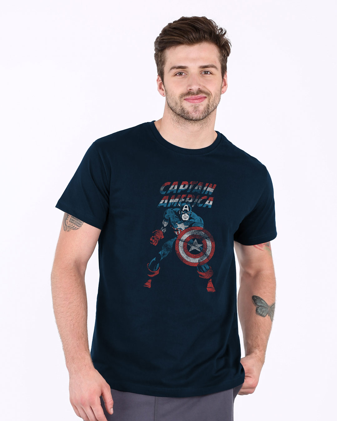 Shop Grunge Captain America Half Sleeve T-Shirt (AVL)-Back