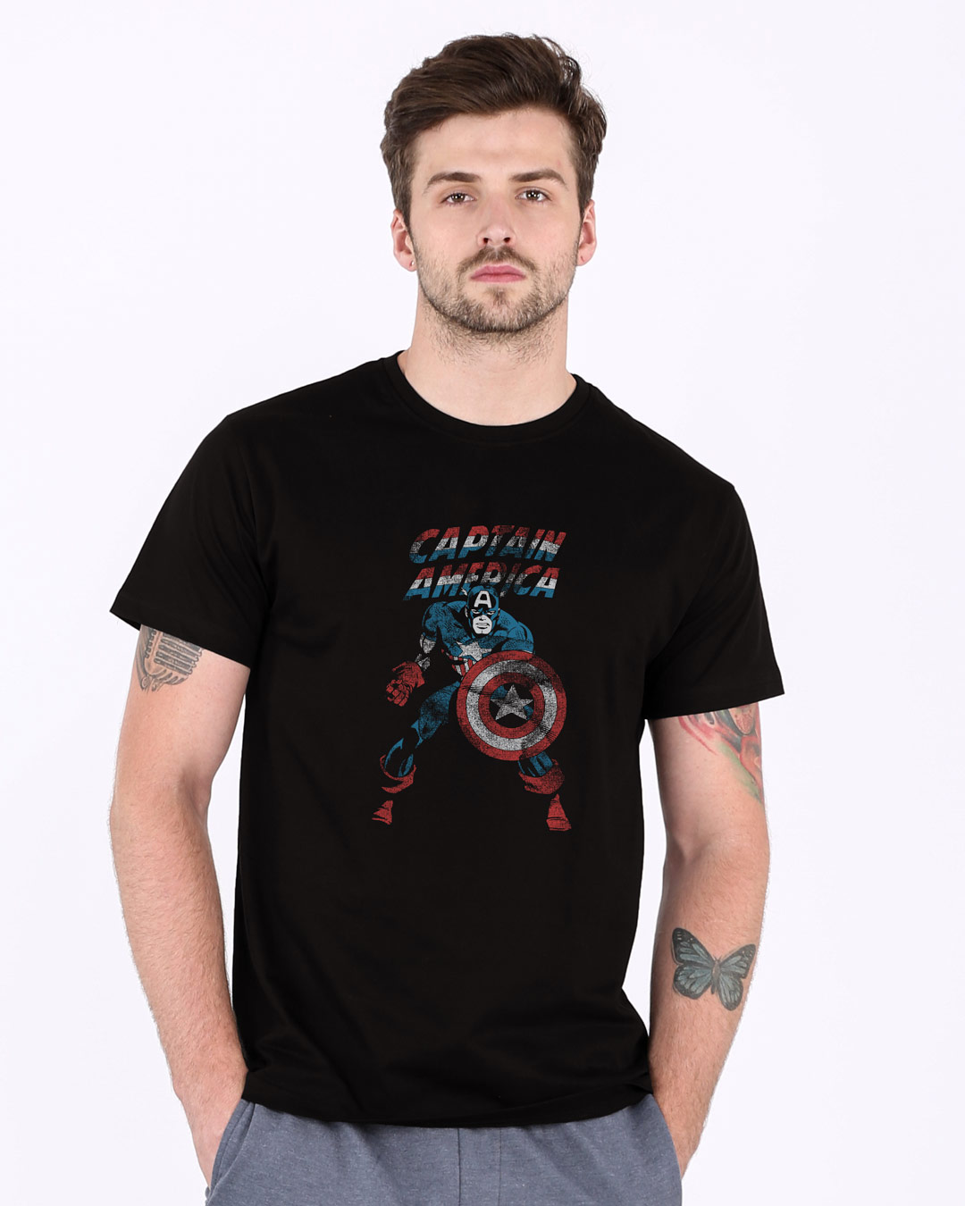 Shop Grunge Captain America Half Sleeve T-Shirt (AVL)-Back