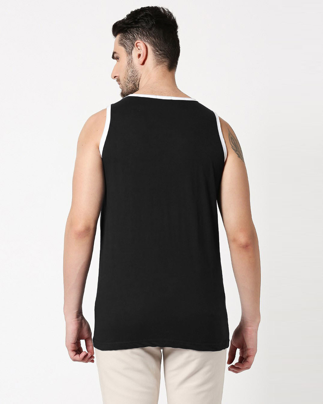 Shop Gyaan Contrast Binding Round Neck Vest Black-White-Back