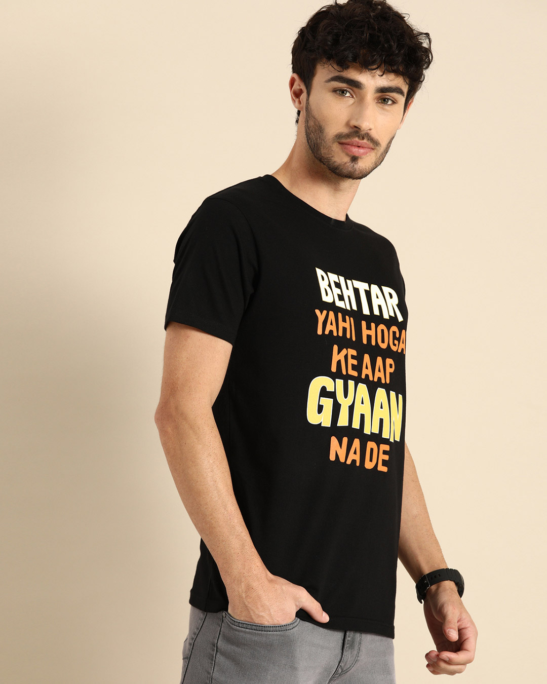 Shop Men's Black Gyaan Typography T-shirt-Back
