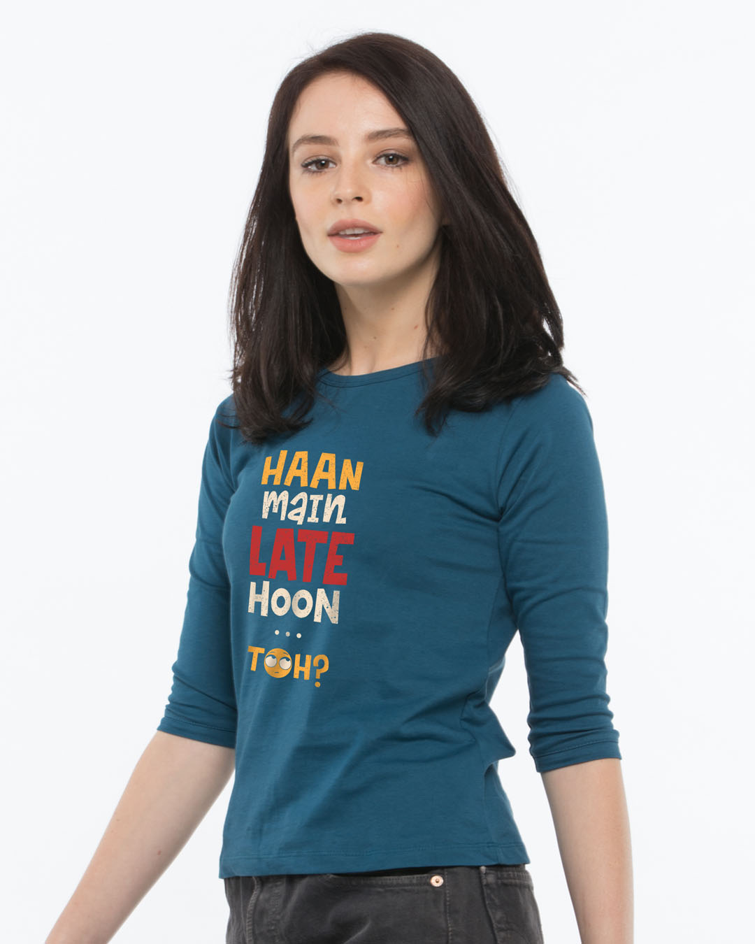 Shop Haan Main Late Hoon Round Neck 3/4th Sleeve T-Shirt-Back