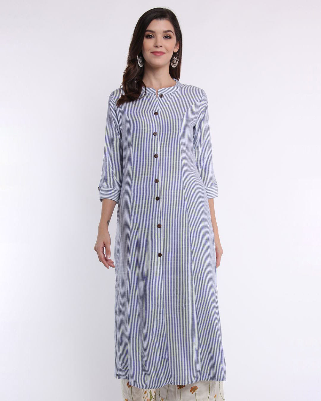 Buy Half Full Half Empty Blue and White Striped Kurta for Women Blue Online at Bewakoof