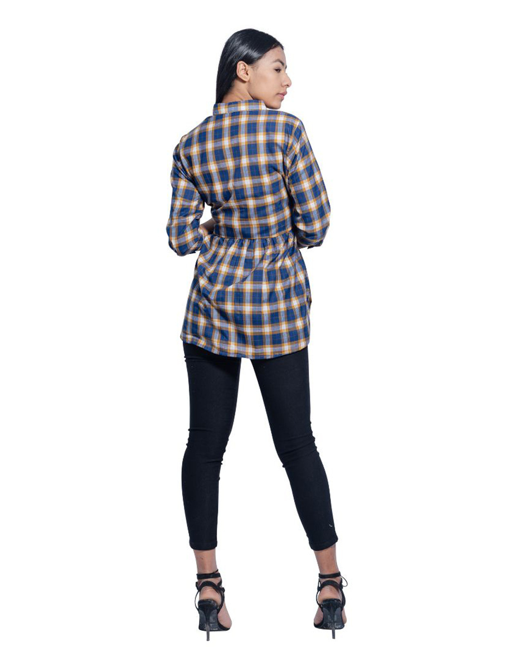 Shop Women's Yellow Ochre Checked Tie Shirt-Back