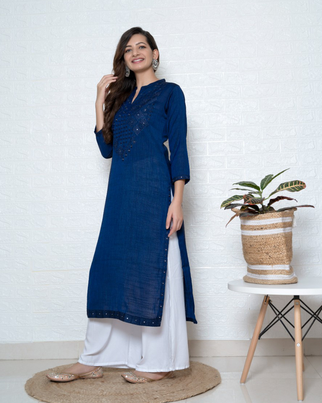 Buy Navy Blue Heavy Party Wear Soft Silk Readymade Kurti With Palazzo |  Palazzo Salwar Suits